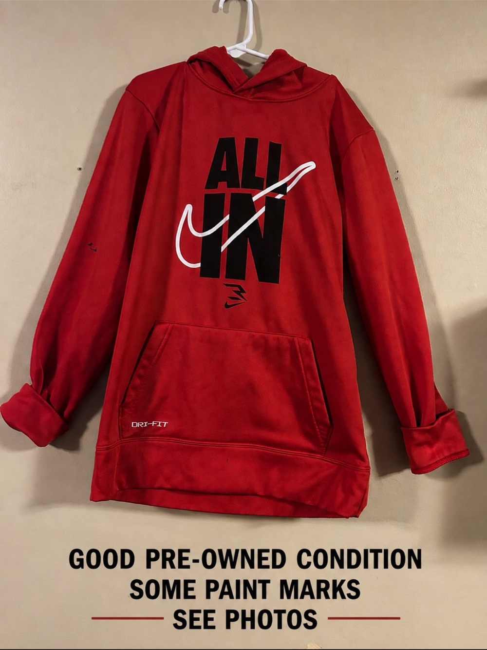 Nike Red Kids' 'ALL IN' Dri-FIT Hoodie Great  for outdoor play & fun!
